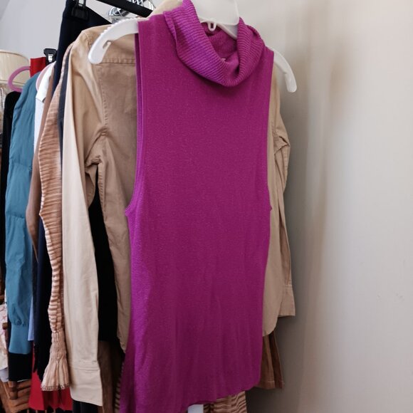 L'Agence Sleeveless Turtleneck in Deep Fuchsia Metallic - Picture 3 of 6